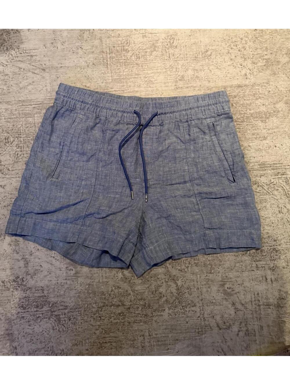 Athleta Retreat Blue Linen Chambray Drawstring Shorts Size 10